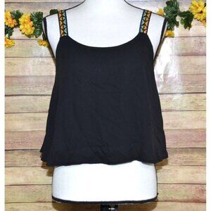 Vintage Havana Ladies Sheer Black Cropped Tank Top Size L Aztec Straps